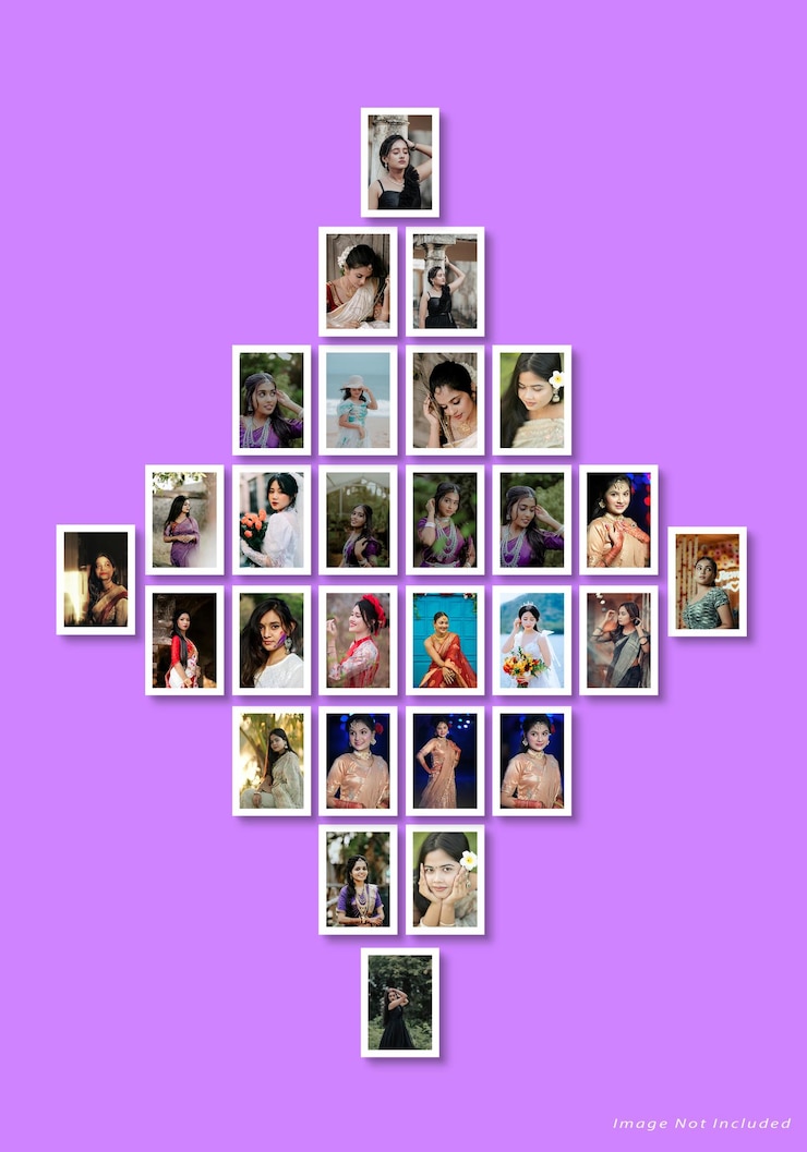 PSD una colección de retratos de mujeres hermosas en un collage en forma de diamante