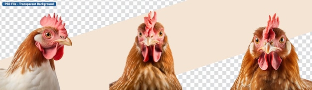 PSD una colección de retratos en primer plano de gallinas divertidas
