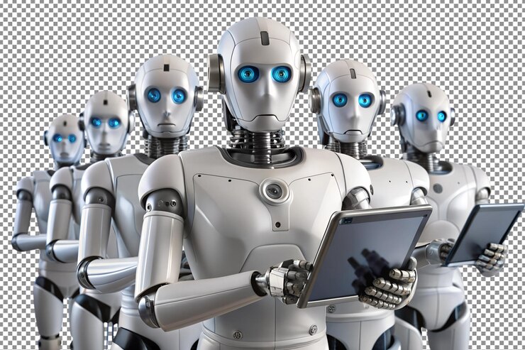 PSD colección de robots de ia que utilizan tabletas para la innovación