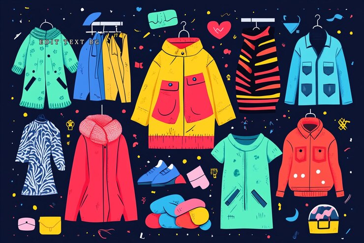 PSD colección de ropa y accesorios para mujeres de colores sobre un fondo oscuro