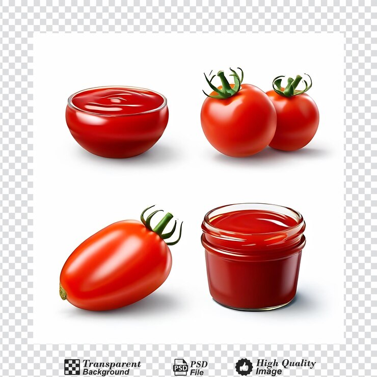 PSD colección de salsa de tomate ketchup aislada sobre un fondo transparente