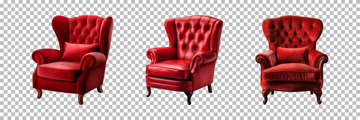 PSD colección de sillones rojos cómodos aislados en un fondo transparente elemento interior