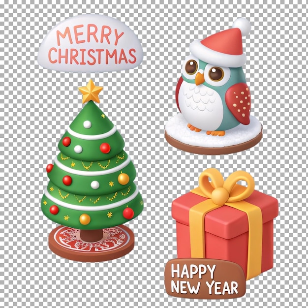 Colección de símbolos de Navidad en 3D Feliz Navidad y Concepto de año optimista no utilizado