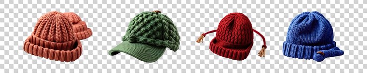 PSD colección de sombreros de crochet aislados sobre un fondo transparente