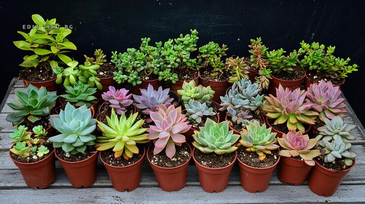PSD colección de suculentas de colores en pequeñas ollas de terracota