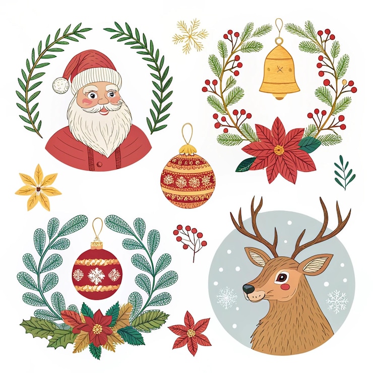 PSD una colección de tarjetas de navidad incluyendo santa santa santa y santa
