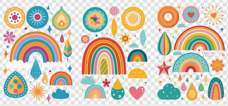 PSD colección transparente de ilustraciones boho detalles decorativos como líneas de puntos y formas geométricas