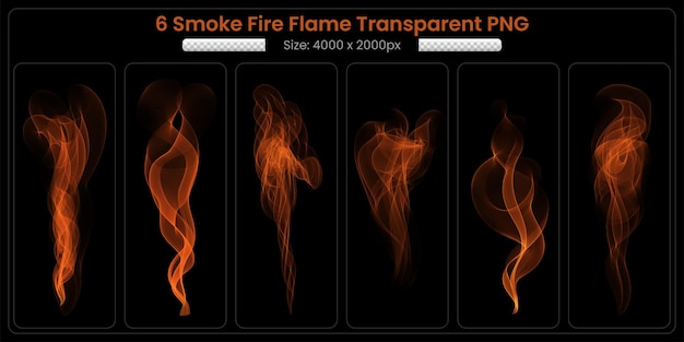 Colección transparente de llama de fuego de humo sobre fondo negro