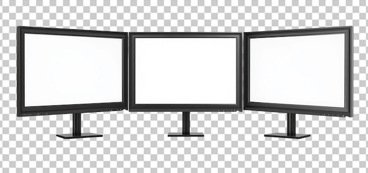 PSD colección de tres monitores con pantalla vacía aislado fondo transparente