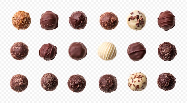 colección de trufas de chocolate aisladas sobre un fondo blanco