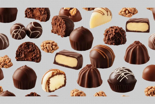 Colección de trufas de chocolate pralinas de fondo blanco e