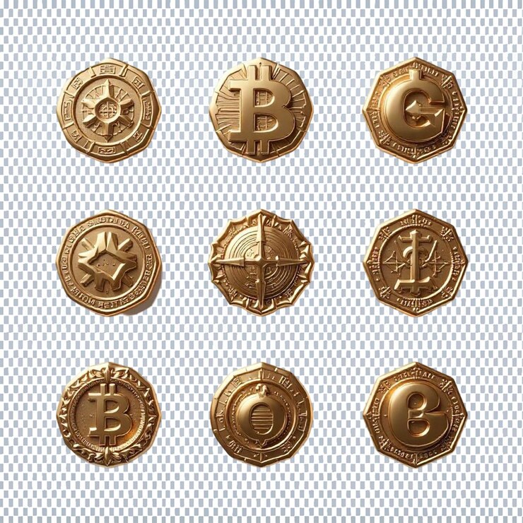 PSD colección de varias monedas de criptomoneda de oro