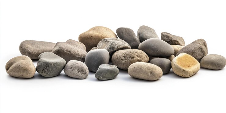 Colección de varias rocas grises marrones piedras guijarros bloques de granito objetos minerales naturales
