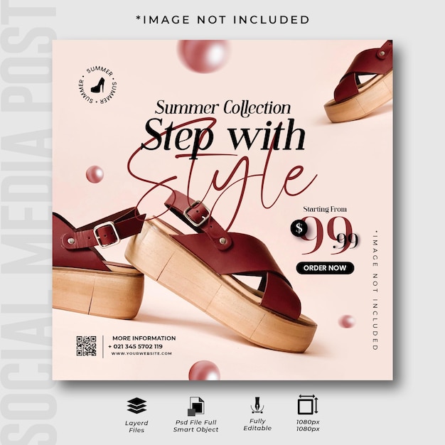 PSD colección de verano sandalias de mujer tacones diseño de publicaciones en redes sociales