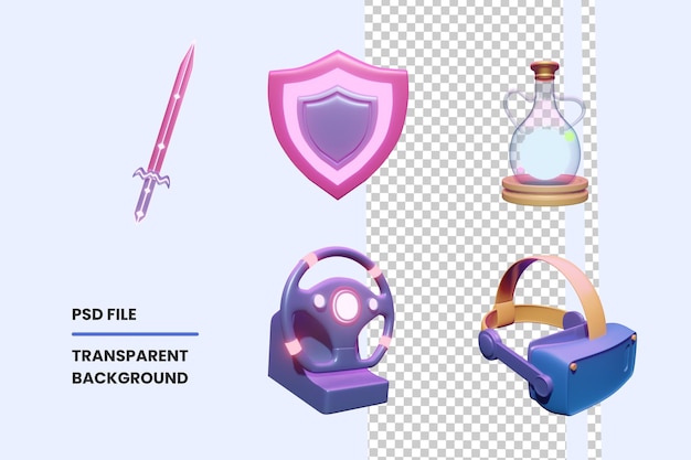 Colección de videojuegos de iconos 3D aislada en el fondo transparente