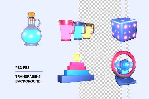 Colección de videojuegos de iconos 3D aislada en el fondo transparente