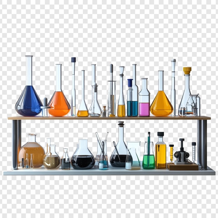 PSD colección de vidrio de laboratorio de química líquidos coloridos experimento científico