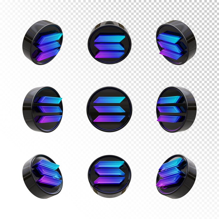 PSD colecciones de renderizado 3d de moneda de criptomoneda solana sol