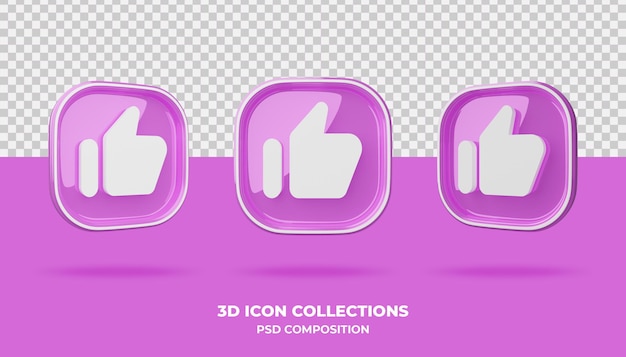 Coleções de ícones 3D no emblema rosa