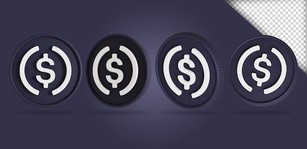Coleções de renderização 3d de moeda usdc USD Coin