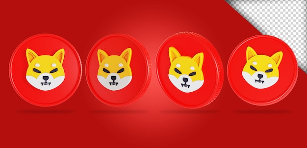 PSD coleções de renderização 3d de moedas shiba inu shib