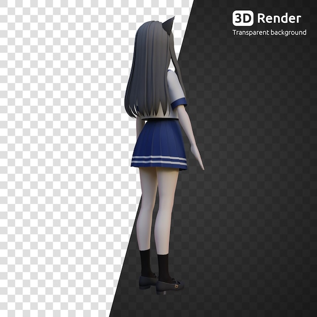 PSD colegiala anime 3d con orejas de gato