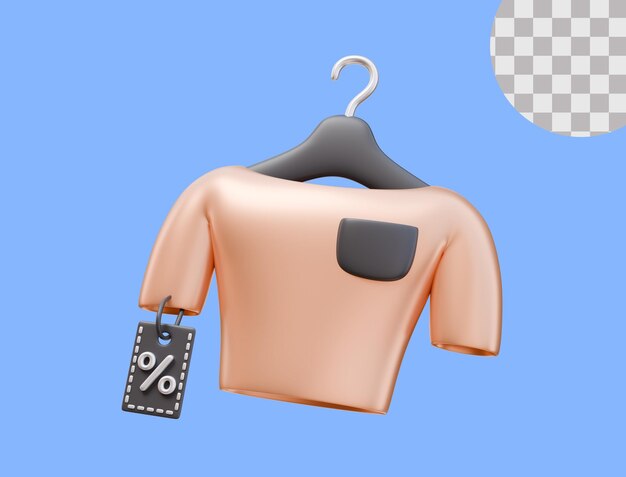Colgante de iconos 3D con camiseta y etiqueta de precio de descuento Concepto de venta de compras en la tienda