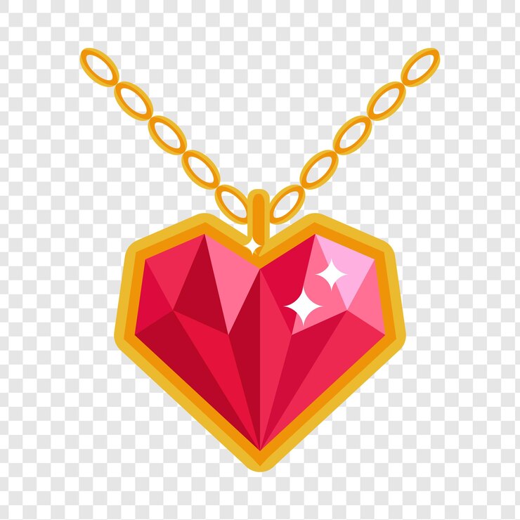 PSD colgante de piedra preciosa de rubí en forma de corazón en un collar de cadena de oro aislado sobre un fondo transparente