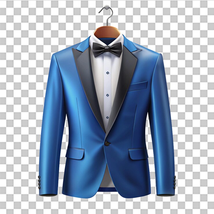 PSD colgante en un tuxedo azul aislado en un fondo transparente