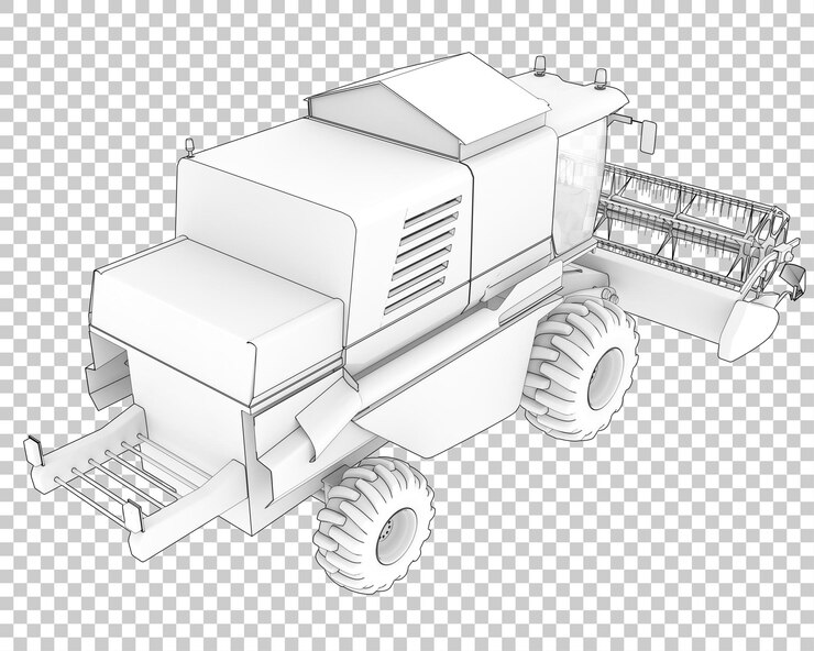 PSD colheitadeira na ilustração de renderização 3d de fundo transparente