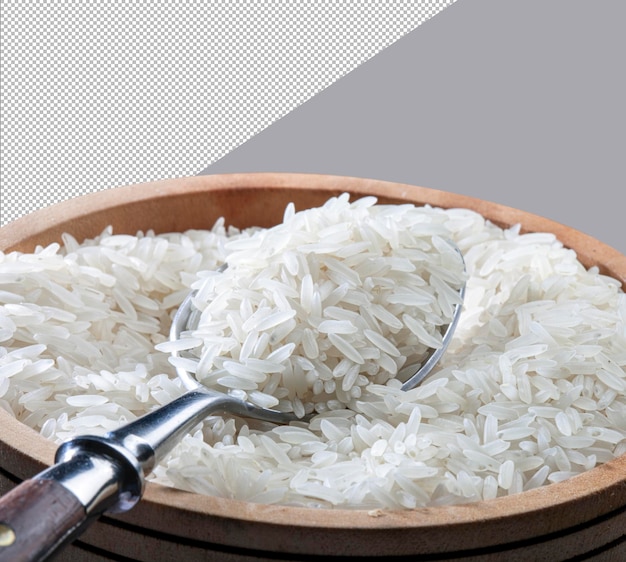 Colher cheia de arroz cru