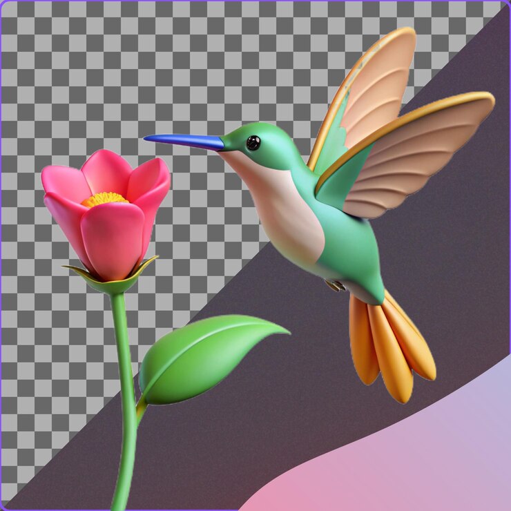 PSD colibrí y flor en 3d