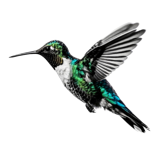 Un colibrí en pleno vuelo con fondo transparente IA generativa