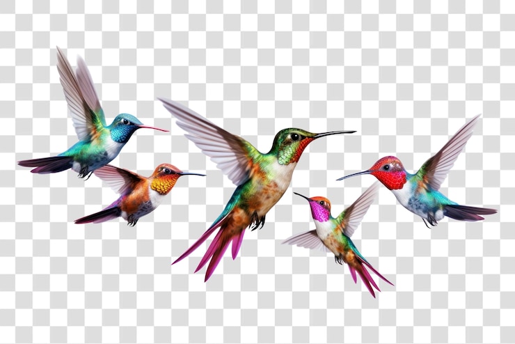 PSD los colibríes de colores en vuelo