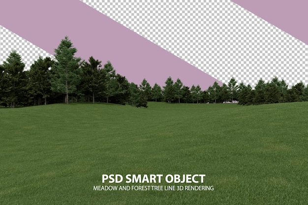 PSD colina de grama realista e linha de árvore da floresta renderização 3d de objetos isolados