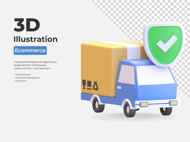 Colis de livraison par camion icône vérifiée illustration de rendu 3d