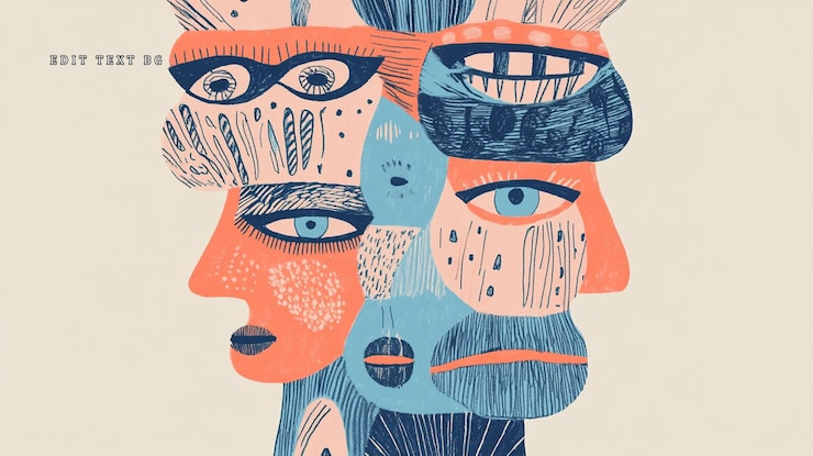 PSD collage abstrait de plusieurs visages couleurs pastel détails complexes