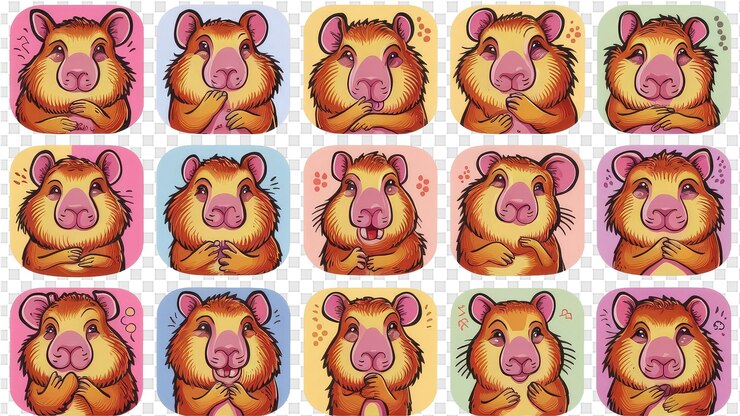 PSD un collage de animales con diferentes expresiones y las palabras animales felices