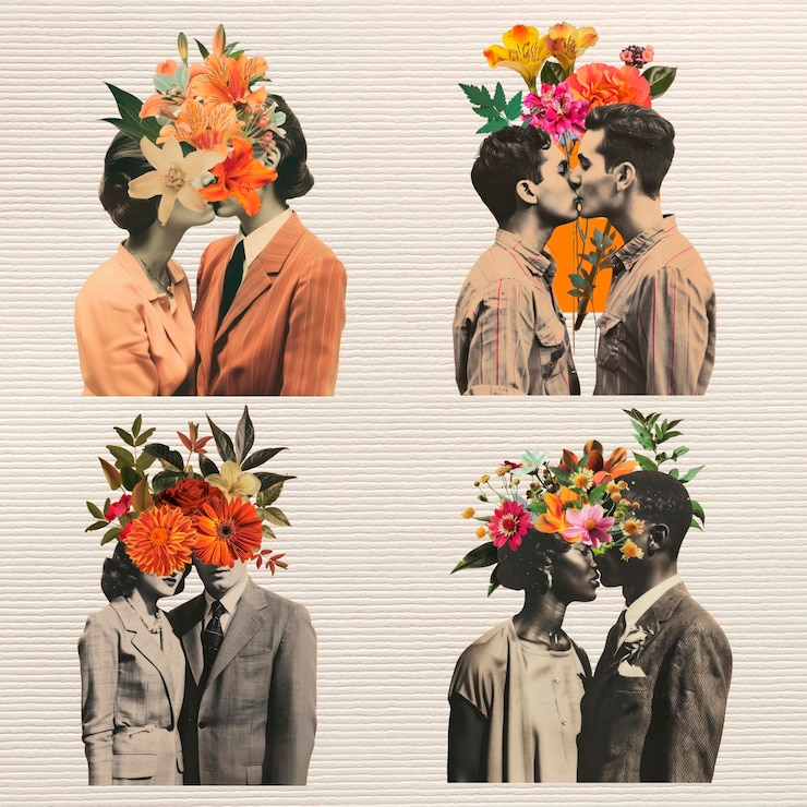 PSD collage d'art à tête florale vintage