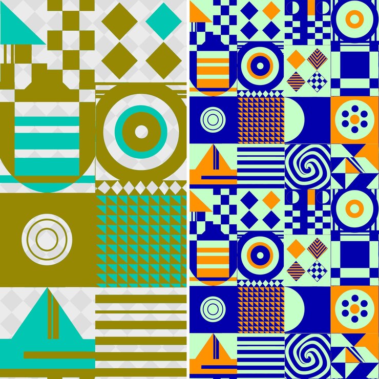 PSD un collage de différents dessins, y compris un bleu jaune et orange jaune et vert