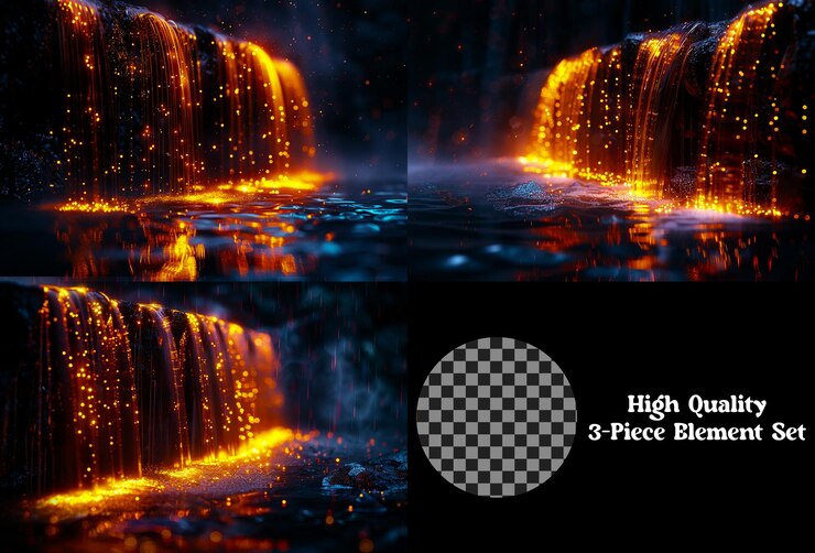PSD un collage de fotos de una cascada y una cascada con un fondo negro