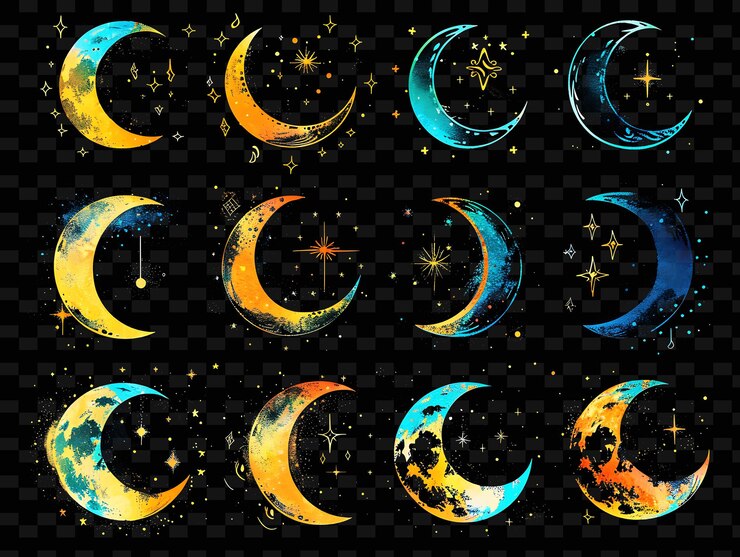 PSD un collage de imágenes de luna creciente y estrellas