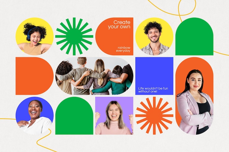 PSD un collage photo à cadre géométrique coloré psd