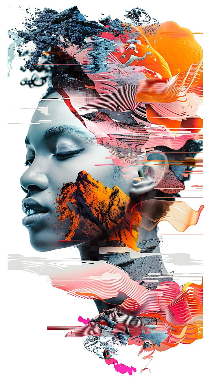 PSD collage png glitch avec des images en couches et des textures abstrait sha illustration texture d'arrière-plan