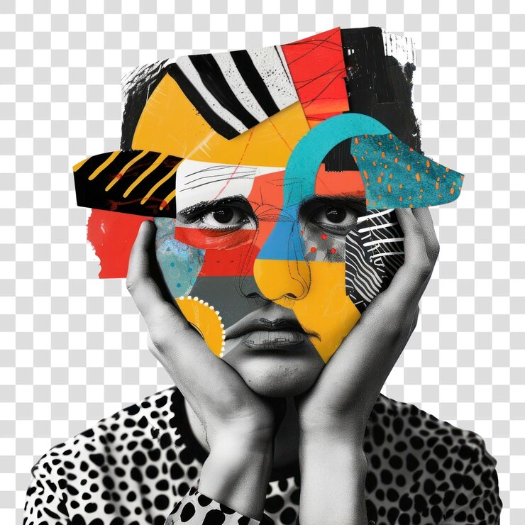 PSD un collage de visages abstraits et colorés