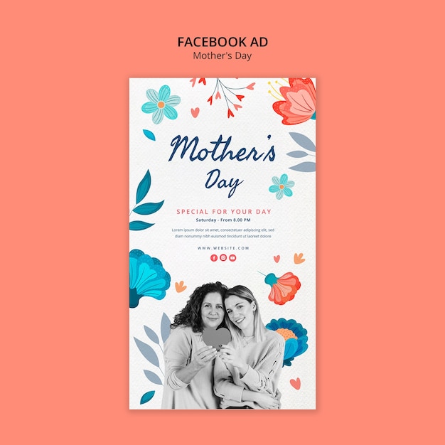 PSD collaje floral plantilla de anuncio de facebook para el día de la madre