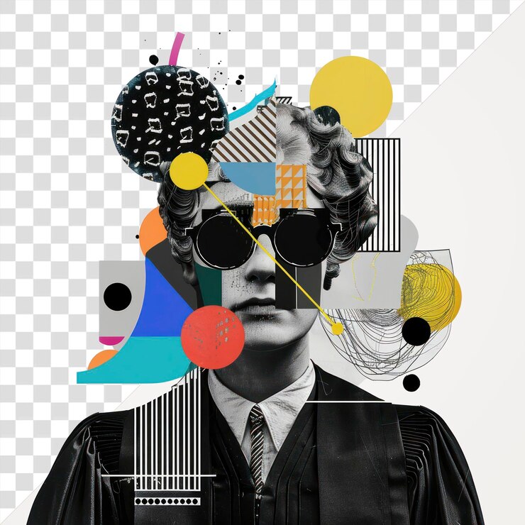 PSD collaje de papel del póster de retrato de arte del juez