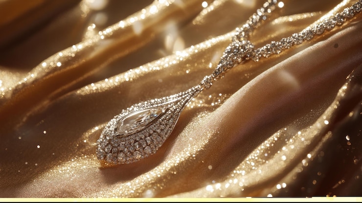 PSD collar de diamantes brillantes en tela dorada