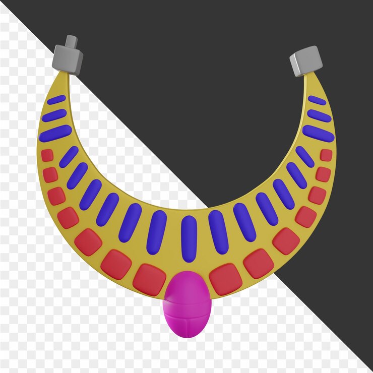 PSD un collar de oro con un diseño rojo y azul en él