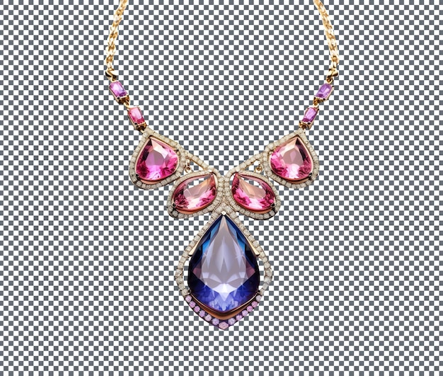 Collar de piedras preciosas sintéticas con fondo transparente aislado